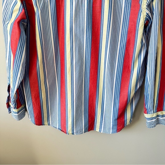 Talbots Striped Button Down Shirt Top 1x Blue Coral Womens All Cotton Preppy - Picture 10 of 12